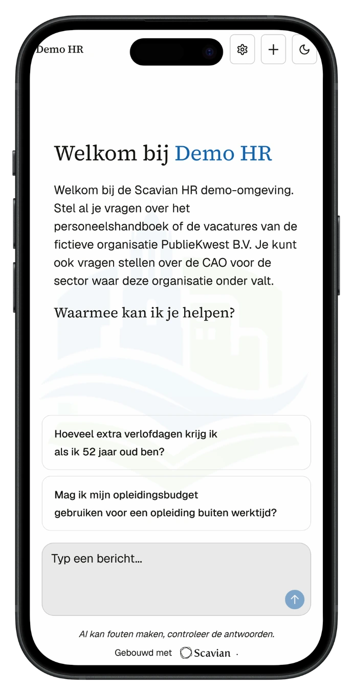 De Scavian HR-assistent op een smartphone.